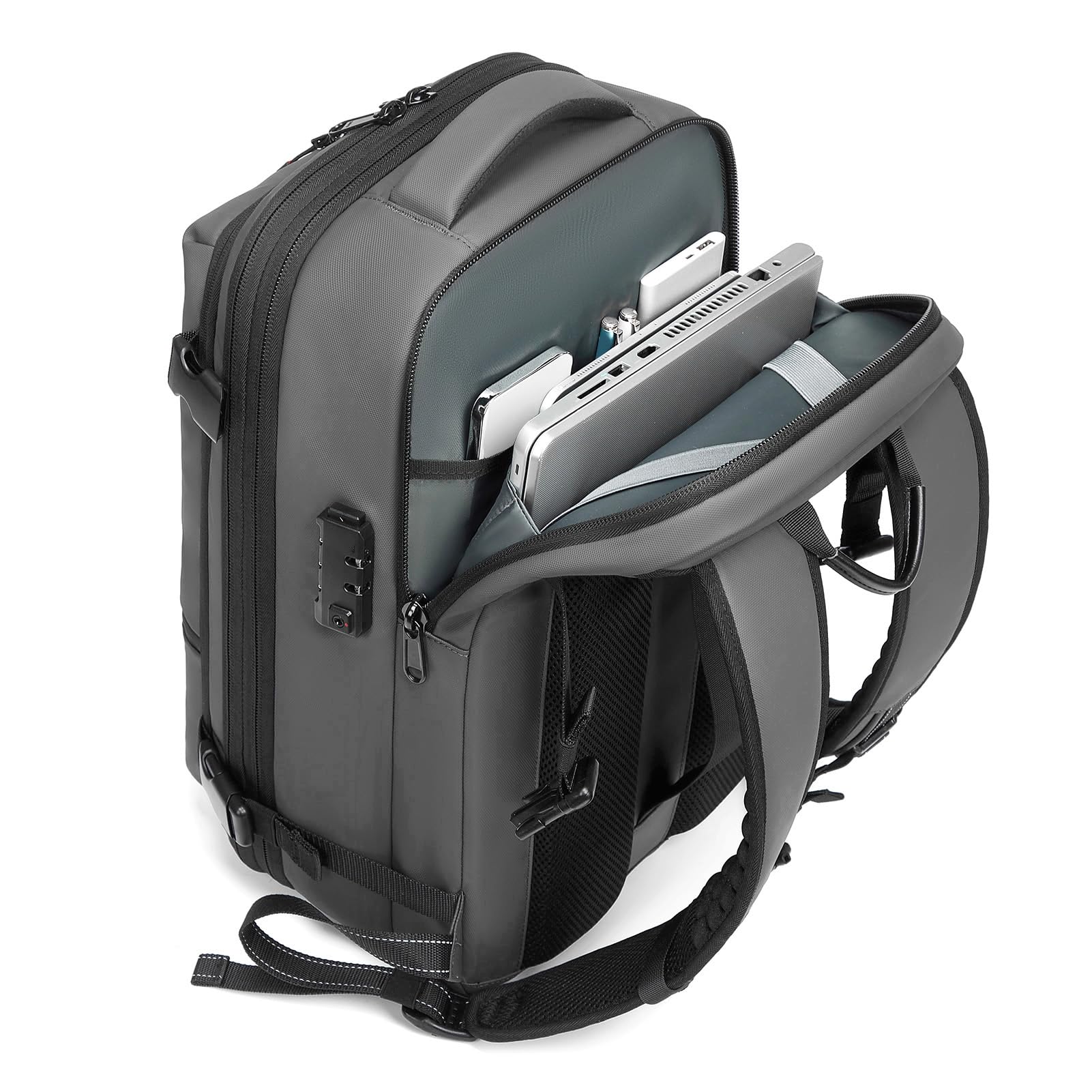 Zaino da Viaggio a Compressione a Tenuta di Vuoto, Zaino per Laptop Aziendale Antipioggia Espandibile da 25 a 60 Litri per Viaggiatori D'affari (GREY)