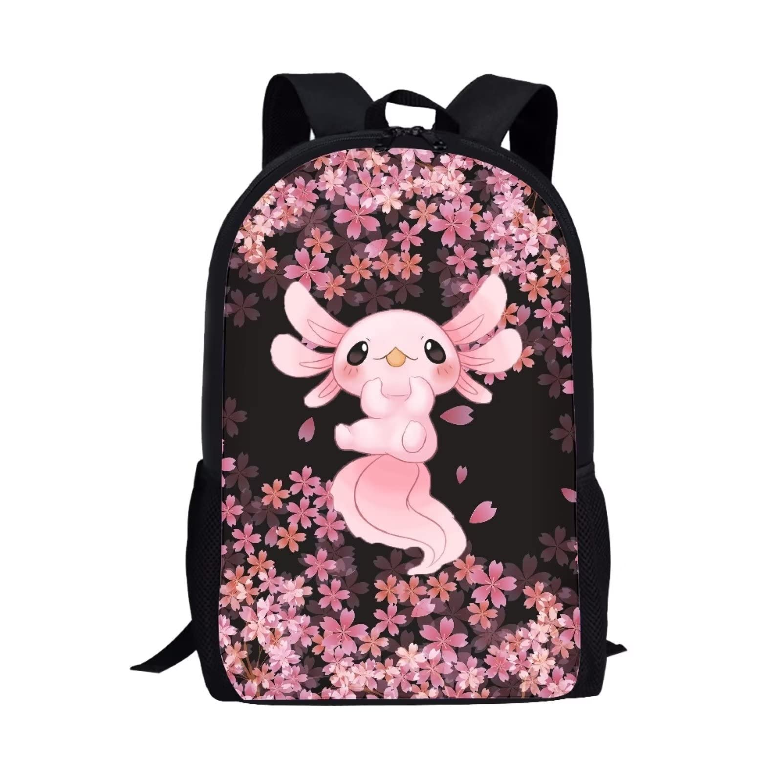 AFPANQZ Cherry Blossom Axolotl Backpack Large Capacity Daily Use Backpack for Boys Girls Casual Backpacks for Middle School Kids Kids Teens Backpacks