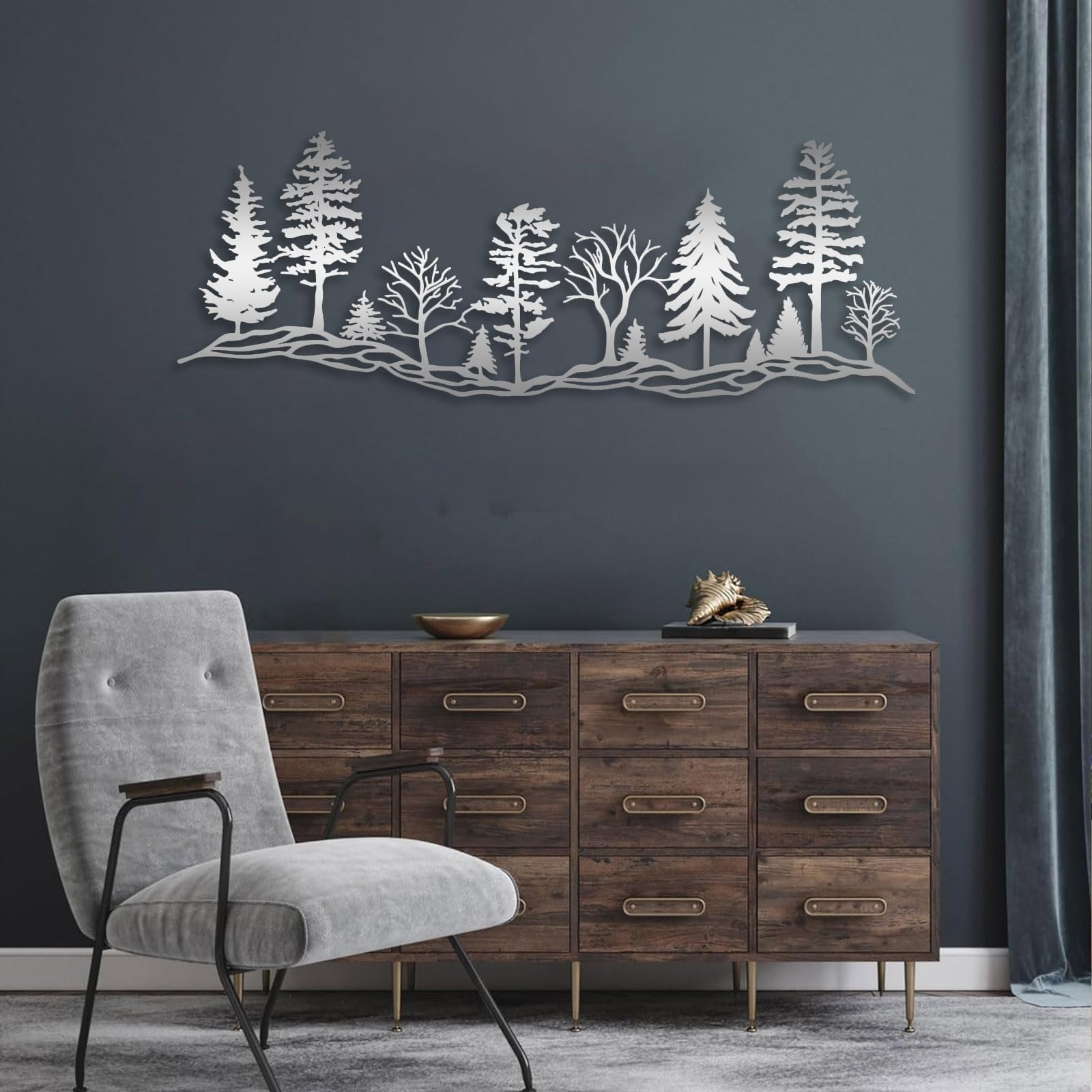 Metal Forest Wall Art, Forest Wall Decor, Mountain and Forest Metal Wall Decor, Metal Tree Decor, Nature Metal Wall Decor, Forest Mountain Wall Art,