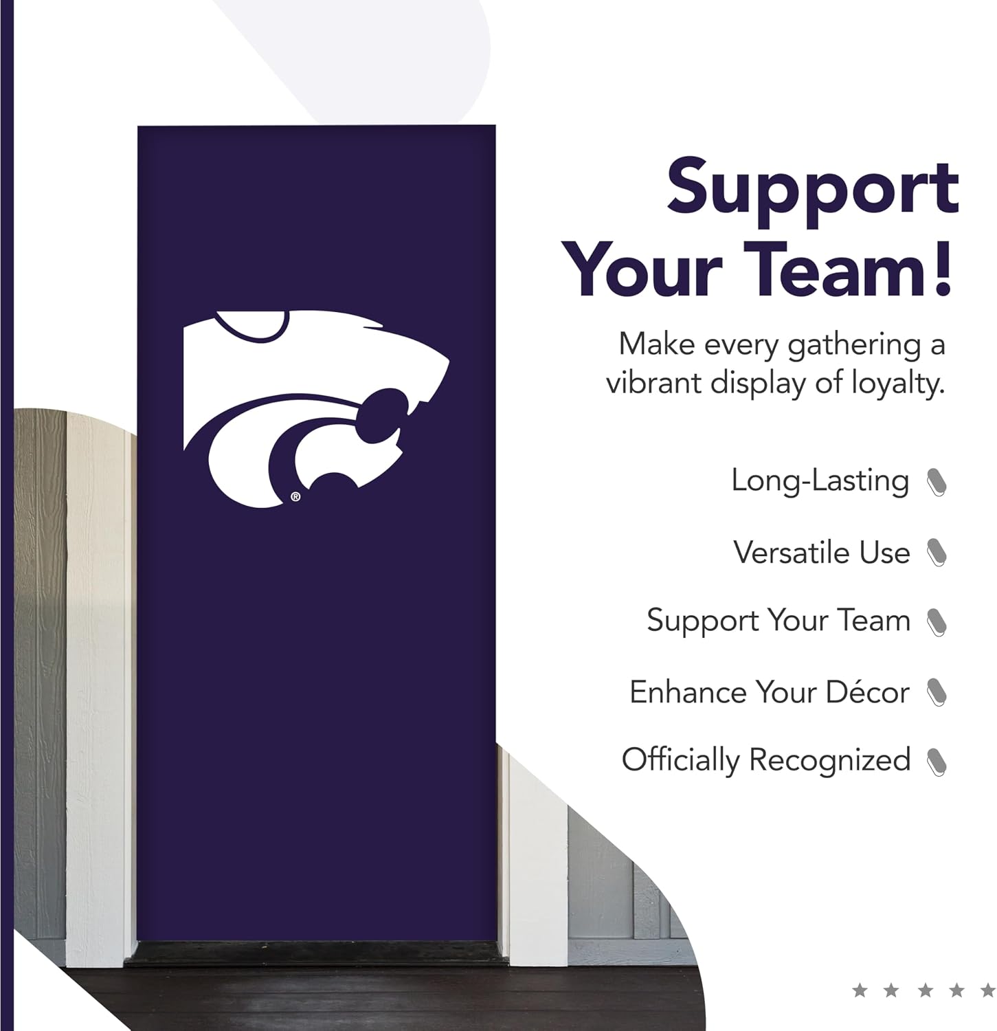 Kansas State Wildcats College Sports Printed Front Door Banner - NCAA Licensed - Durable Vinyl - School Banner (Purple) (36" x 80")