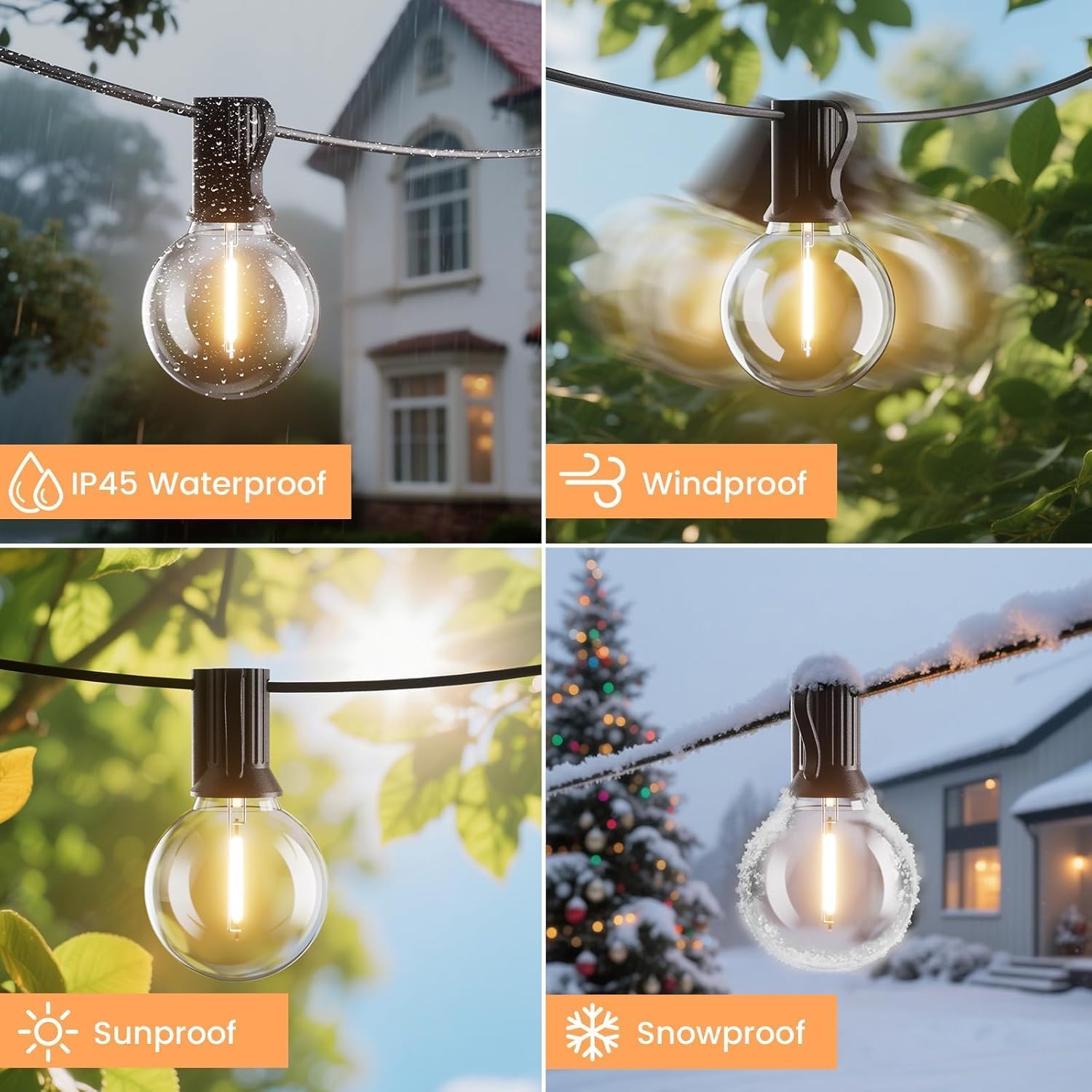 60M Lichterkette Außen Dimmbar, 200FTLED G40 Outdoor Lichterkette mit Fernbedienung, 100+4 Plastikbirne Wasserdicht Hängende Glühbirnen Lights für Terrasse, Garten, Party 2700kWarmweiß