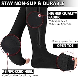 Ailaka Medical Compression Socks with Zipper, Knee High 15-20 mmHg Compression Socks for Women Men, Open Toe Support Socks for Varicose Veins, Edema, Recovery, Pregnant, Nurse