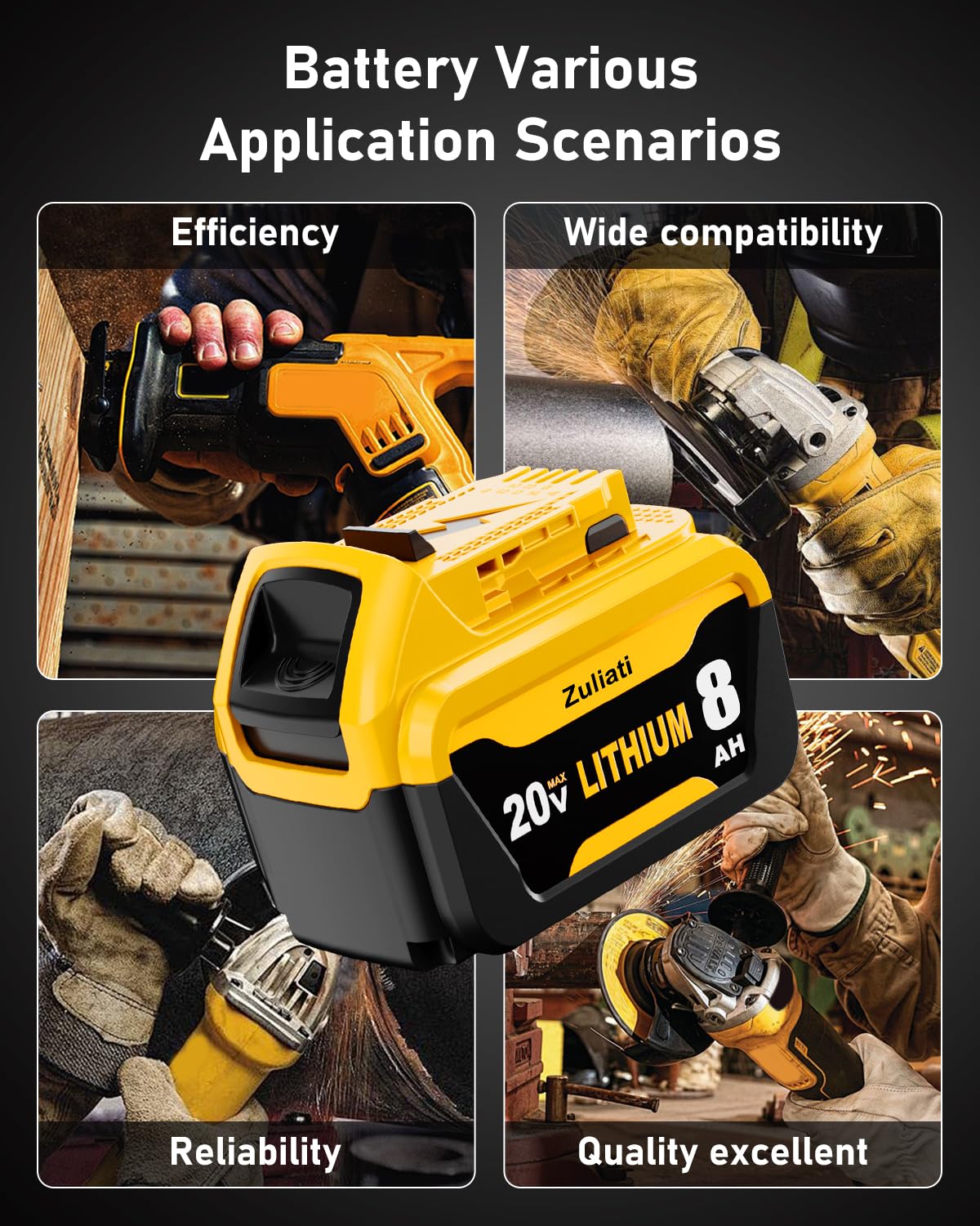Batería de repuesto para Dewalt de 20 V máx. 8.0 Ah DCB206, compatible con batería Dewalt de 20 V DCB204 DCB203 DCB200-2 DCB201 DCB180 DCD985B para serie DCD/DCF/DCG de 20 voltios (amarillo