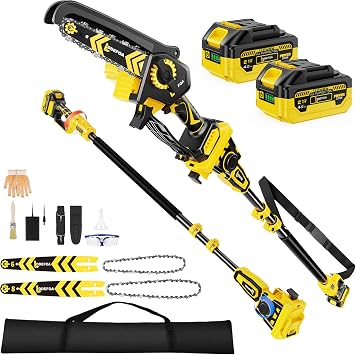 3-in-1 Cordless Electric Pole Saw for Tree Trimming & Wood Cutting | 8"&6" Mini Chainsaw with Max 15.58ft Reach Extension Pole, 1000W Brushless Motor, Auto Oiling, 24.0Ah Battery, for Wood