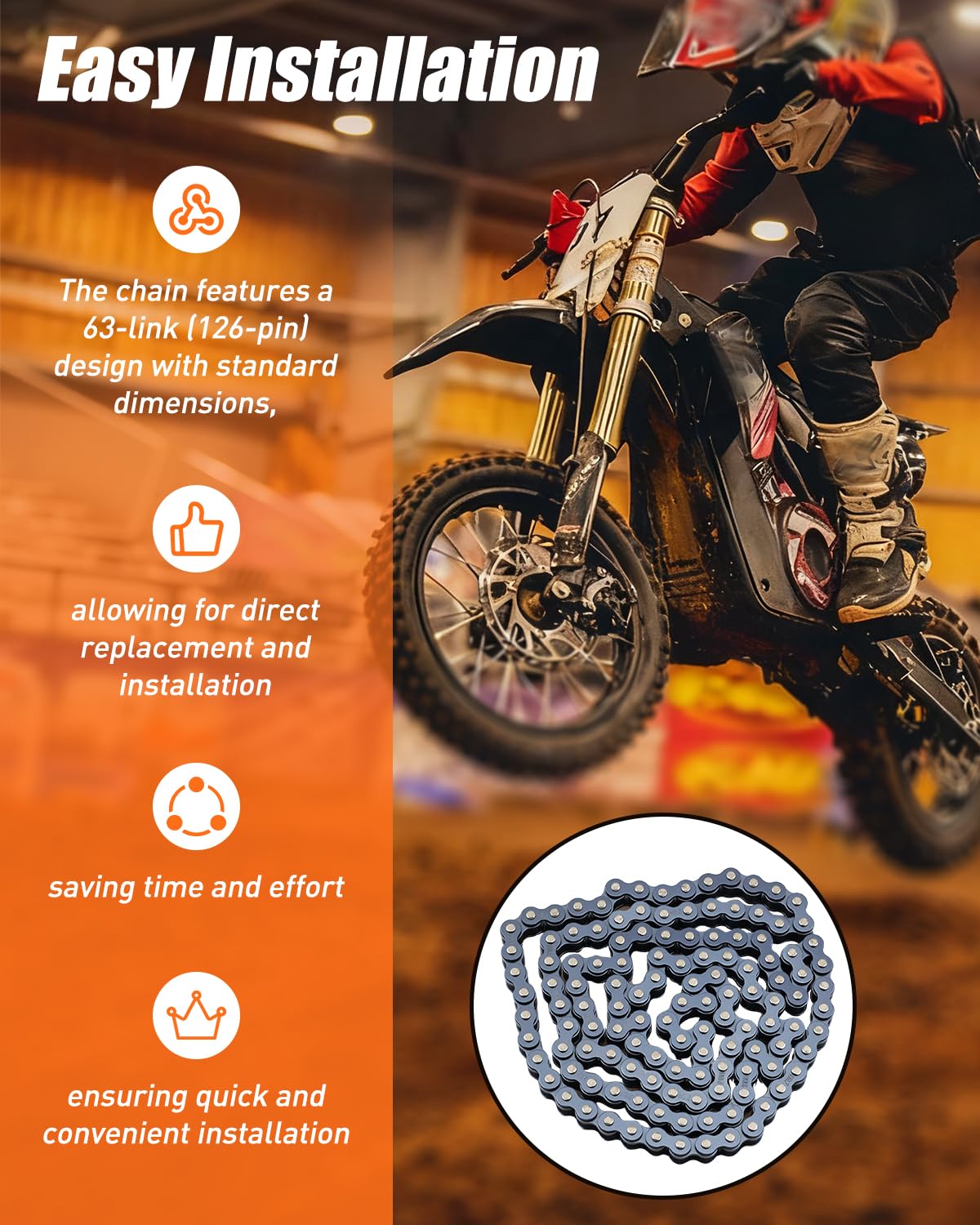 Electric Dirt Bike Chain 219H 63 Links 126 Pins Fit for 48V Pro Electric Dirt Bikes
