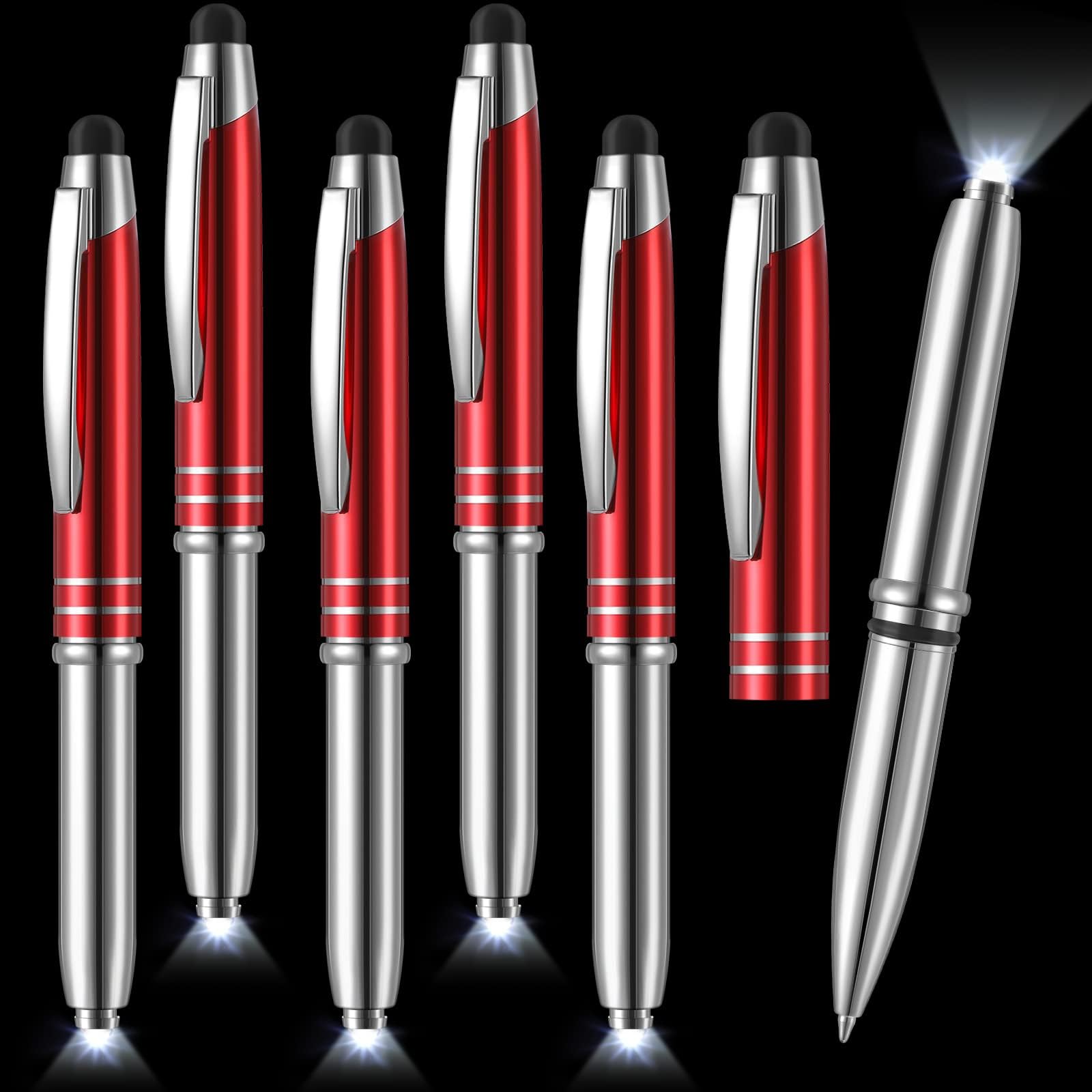 Chinco 5 Pieces Stylus Pen for Touchscreen Devices Multi-Function Capacitive Pen with LED Flashlight Writing Pens with Ballpoint 3 in 1 Metallic Pens Invisible Ink Pen with Light (Red)