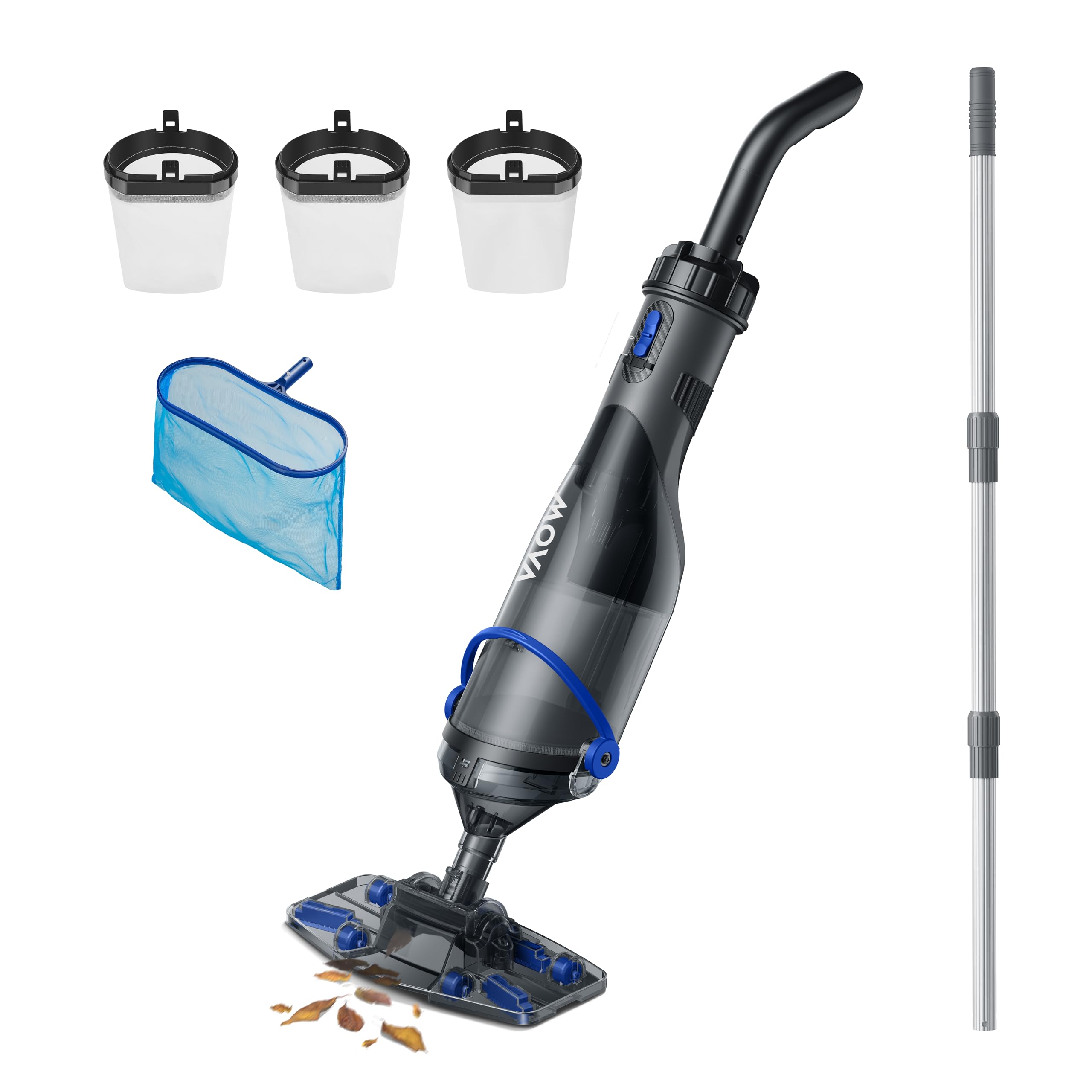 Mova Handler V10 Saugroboter für Alle Pooltypen, 4.200 l/h Saugleistung, Transparente Saugung, 60 Minuten Laufzeit, 1,8 m Teleskopstange und Skimmernetz, Zwei Filteroptionen, Kabellos, IPX8