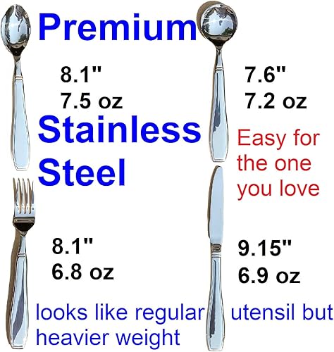 Miniatura 2 de Utensilios con peso para temblores de manos, cuchillo de 7 onzas, cucharas de tenedor, utensilios adaptativos para comer Parkinson cubiertos con