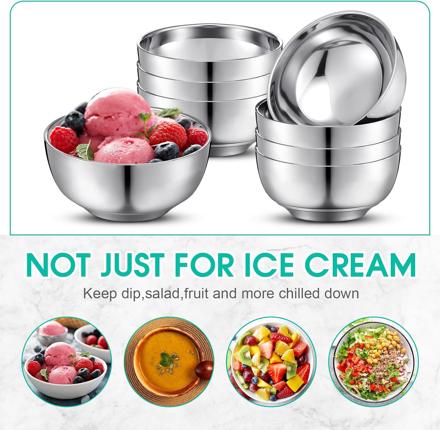 Funnymoom 4 Pack 34 oz Stainless Steel Insulated Bowls, Double Walled