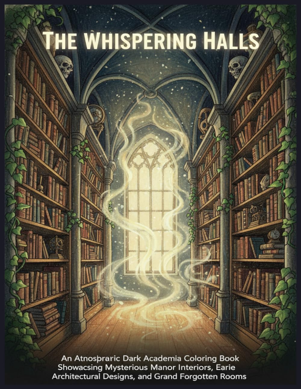 The Whispering Halls: An Atmospheric Dark Academia Coloring Book Showcasing Mysterious Manor Interiors, Eerie Architectural Designs, and Grand Forgotten Rooms