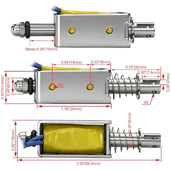 Heschen DC Solenoid Electromagnet, Push Pull Type, HS-0530B, DC6V 3.4A, 10mm Stroke, Initial Force 0.5N, Max Keep Force 5N, Open Frame, Linear Motion
