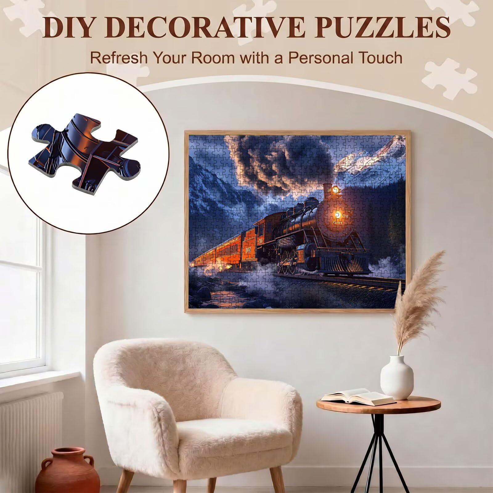 treno paesaggio Puzzle 1000 Pezzi per Adulti, Puzzle in Legno - Collezione Classica con Poster Incluso -Sfida di Concentrazione e Passatempo Antistress, Gioco Educativo per Famiglia, 75 x 50 cm f0-625