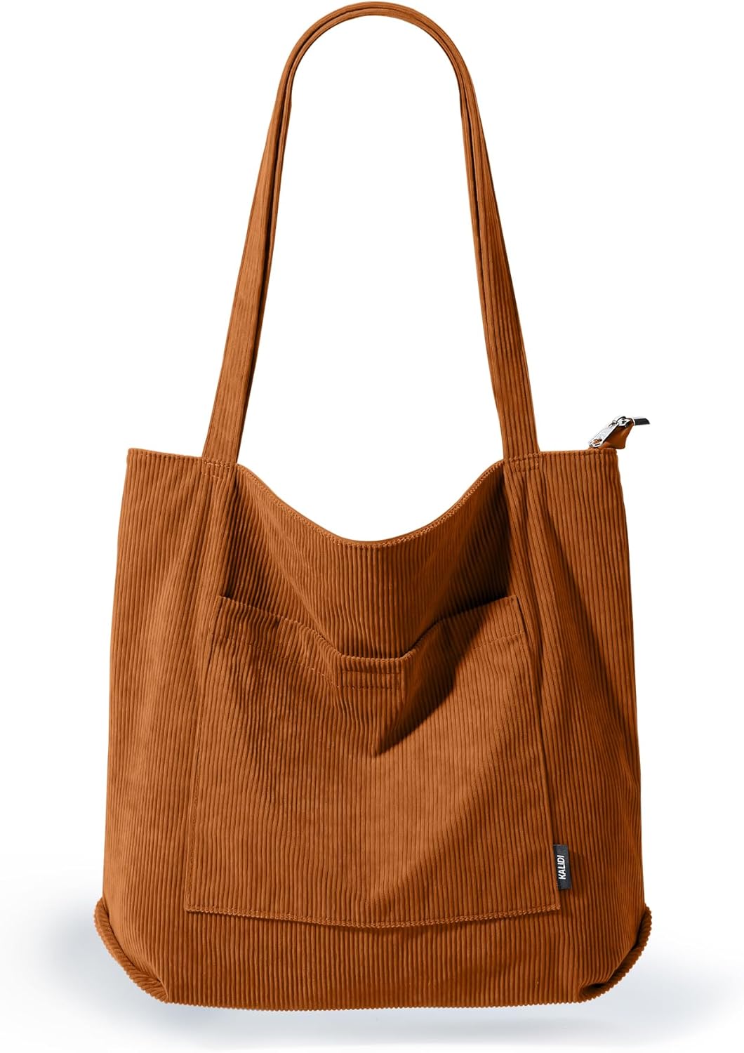 KALIDI Women Corduroy Tote Bag Large Shoulder Tote Bag with Zipper Pocket Casual Hobo Handbag Big Capacity Shopping Work Bag