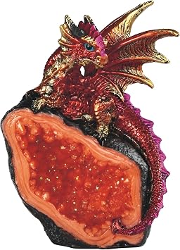 ICE ARMOR 4" H Red Volcano Dragon Guarding Faux Crystal Cave Statue Fantasy Decoration Figurine