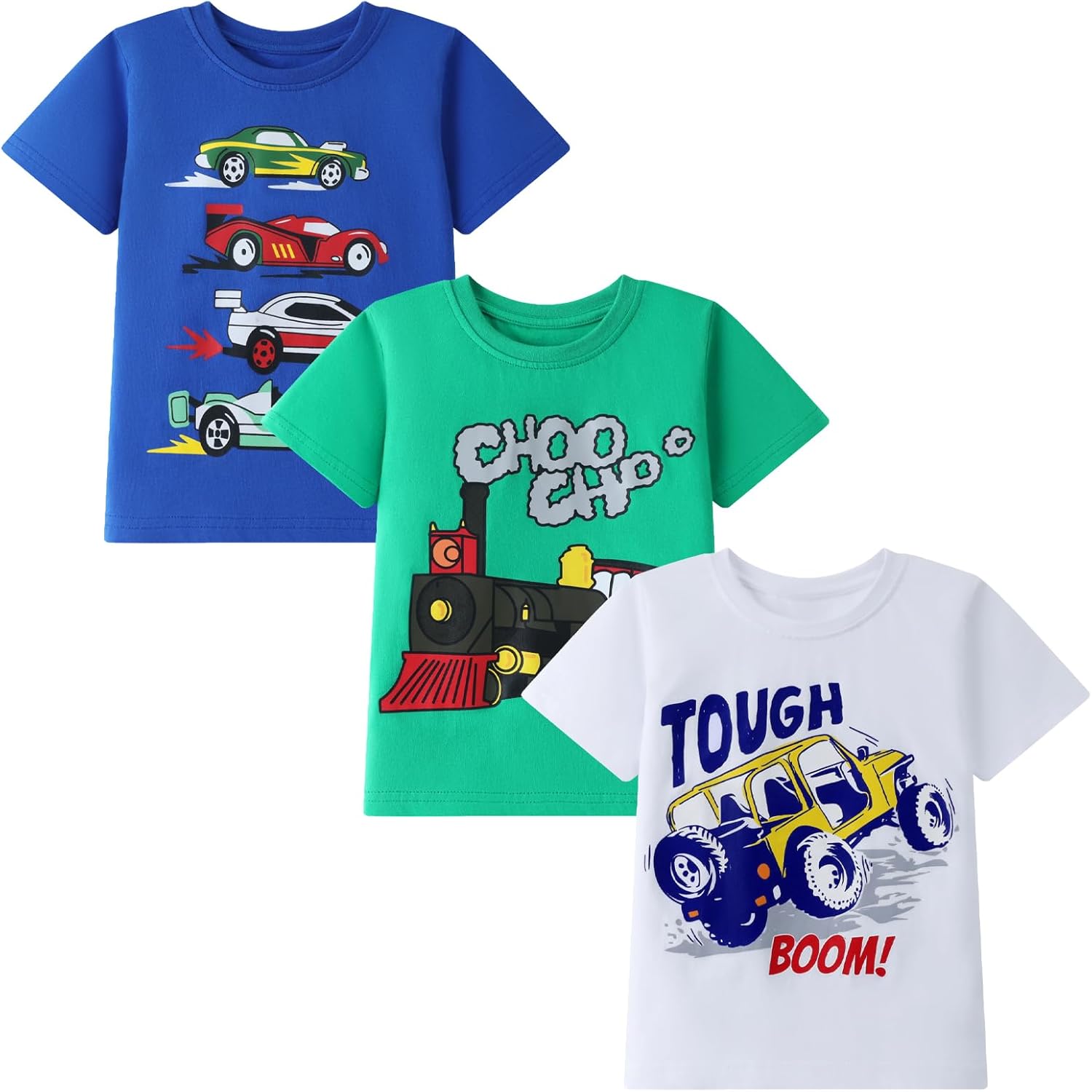 HILEELANG Toddler Boy Short Sleeve Tee Shirts Summer Cotton Casual Graphic Crewneck Tshirt Packs - Image 2