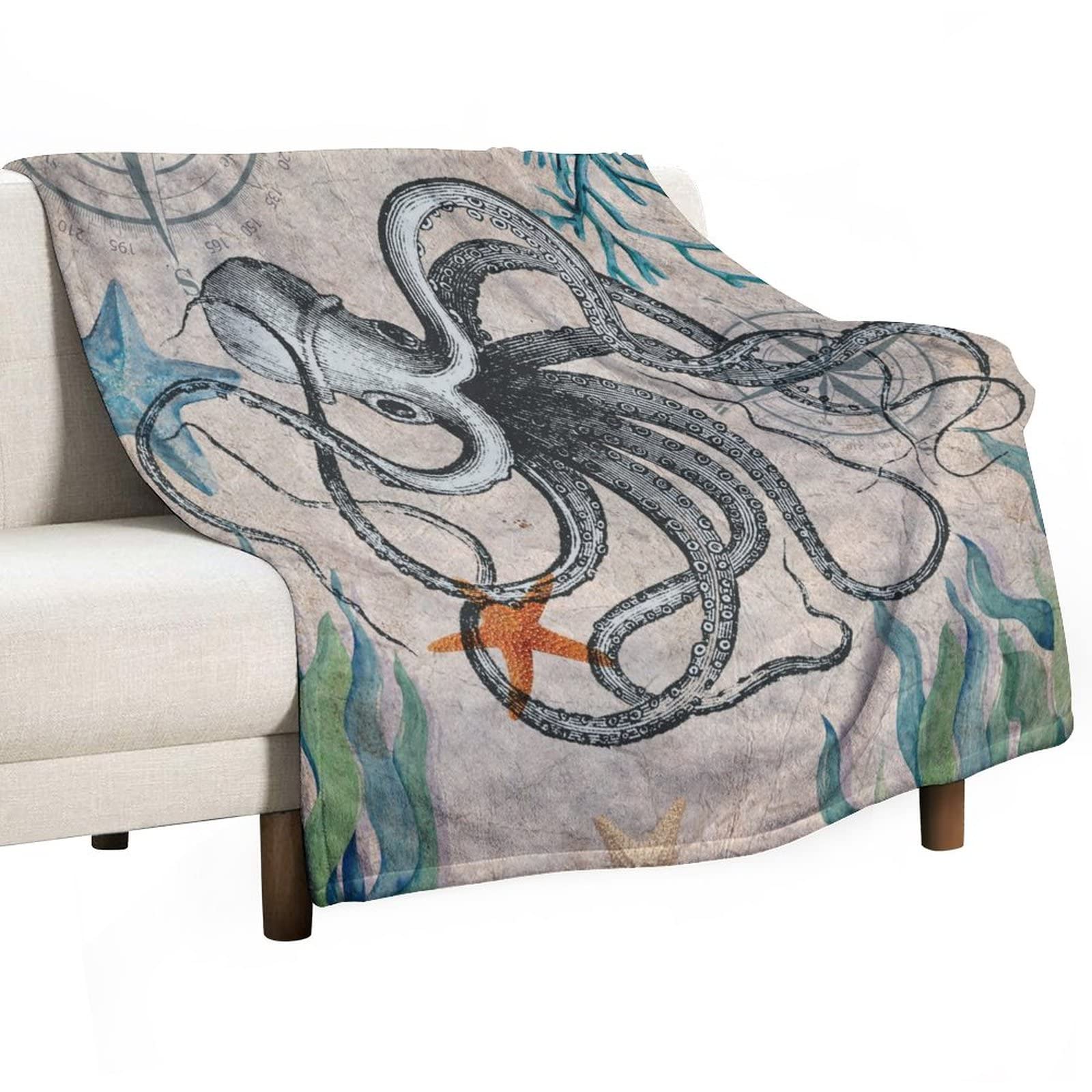 Couverture en flanelle pieuvre réversible polaire double face 130x150cm