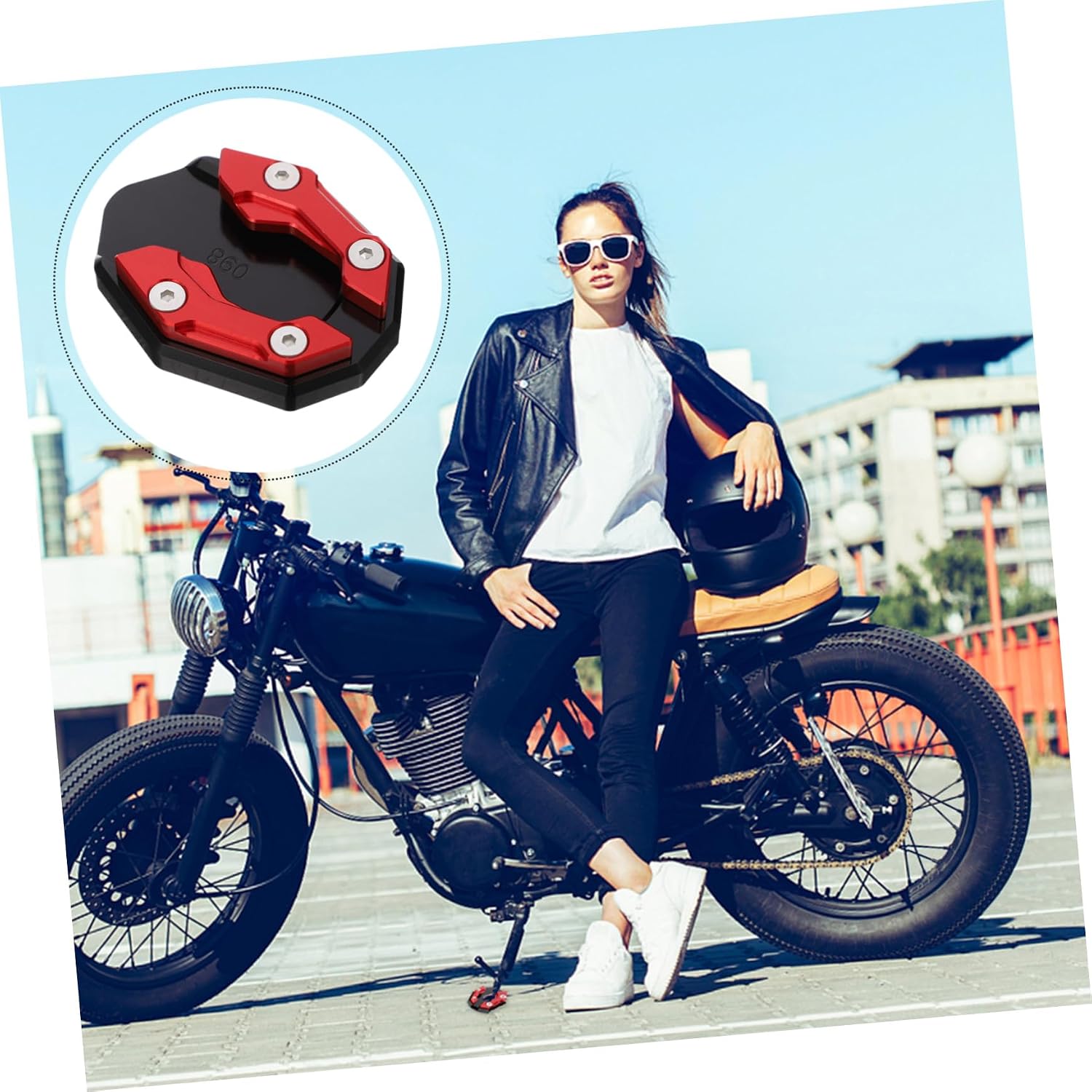 Motorcycle Kickstand Enlarger Pad Red Side Stand Foot Support Plate Anti-sink Extension for Scooter Xmax Prevent Sinking Gravel Sand