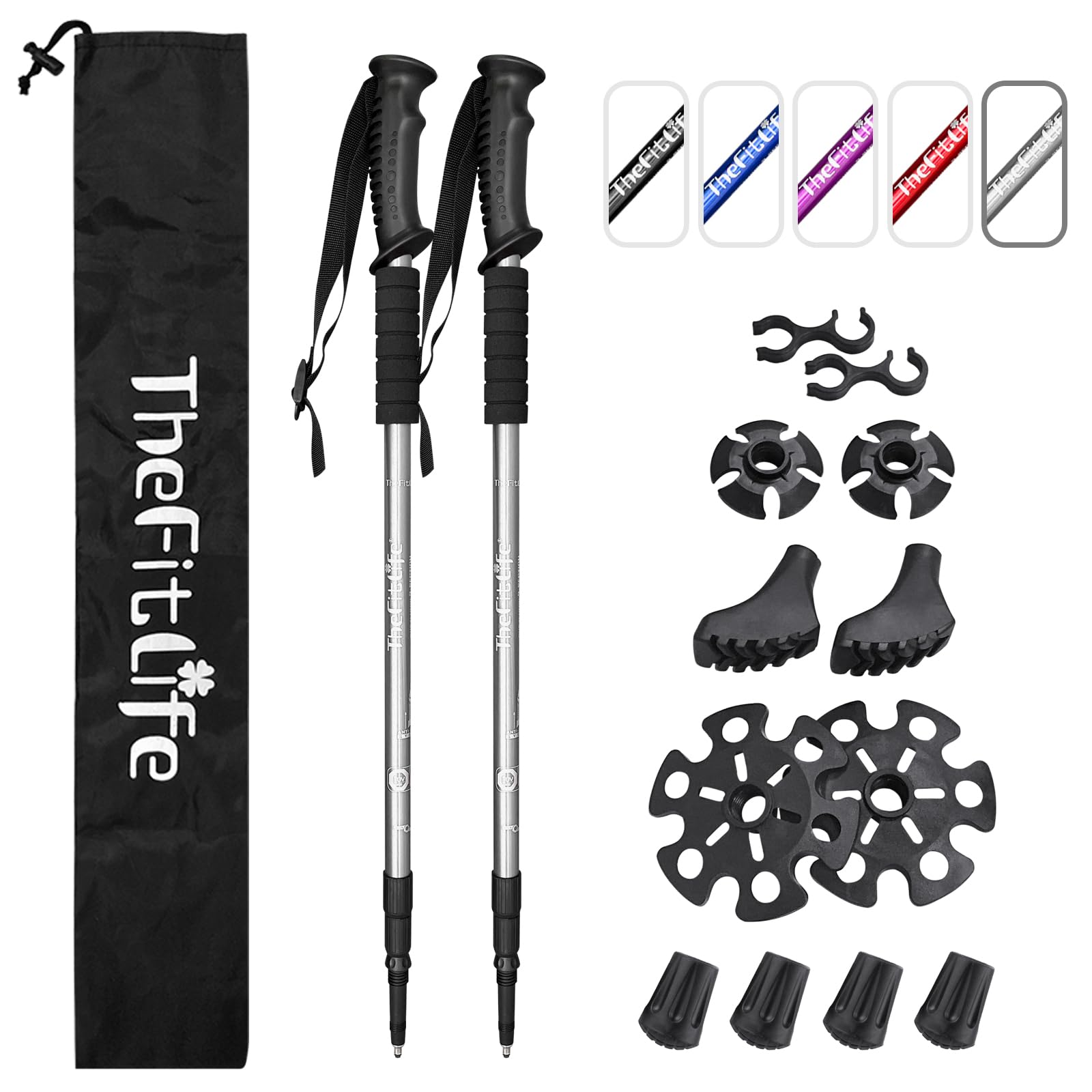 TheFitLife Nordic Walking Trekking Poles - 2 Sticks with Anti-Shock and Quick Lock System, Telescopic, Collapsible, Ultralight for Hiking, Camping, Mountaining, Backpacking, Walking, Trekking