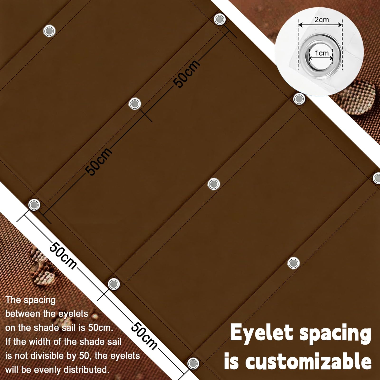 Toldo Retráctil de Onda 100 x 1250 cm con Ojales y Cuerda, Vela Sombra Impermeable y Rectangular con Bloqueo UV y Resistencia a Desgarros para Jardín Porche Patio Barbacoa, Marrón