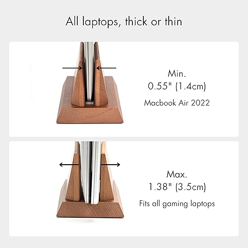 Miniatura 4 de ZMARKRAFT Soporte vertical ajustable para laptop compatible con todas las computadoras portátiles, soporte de madera maciza para MacBook, soporte de