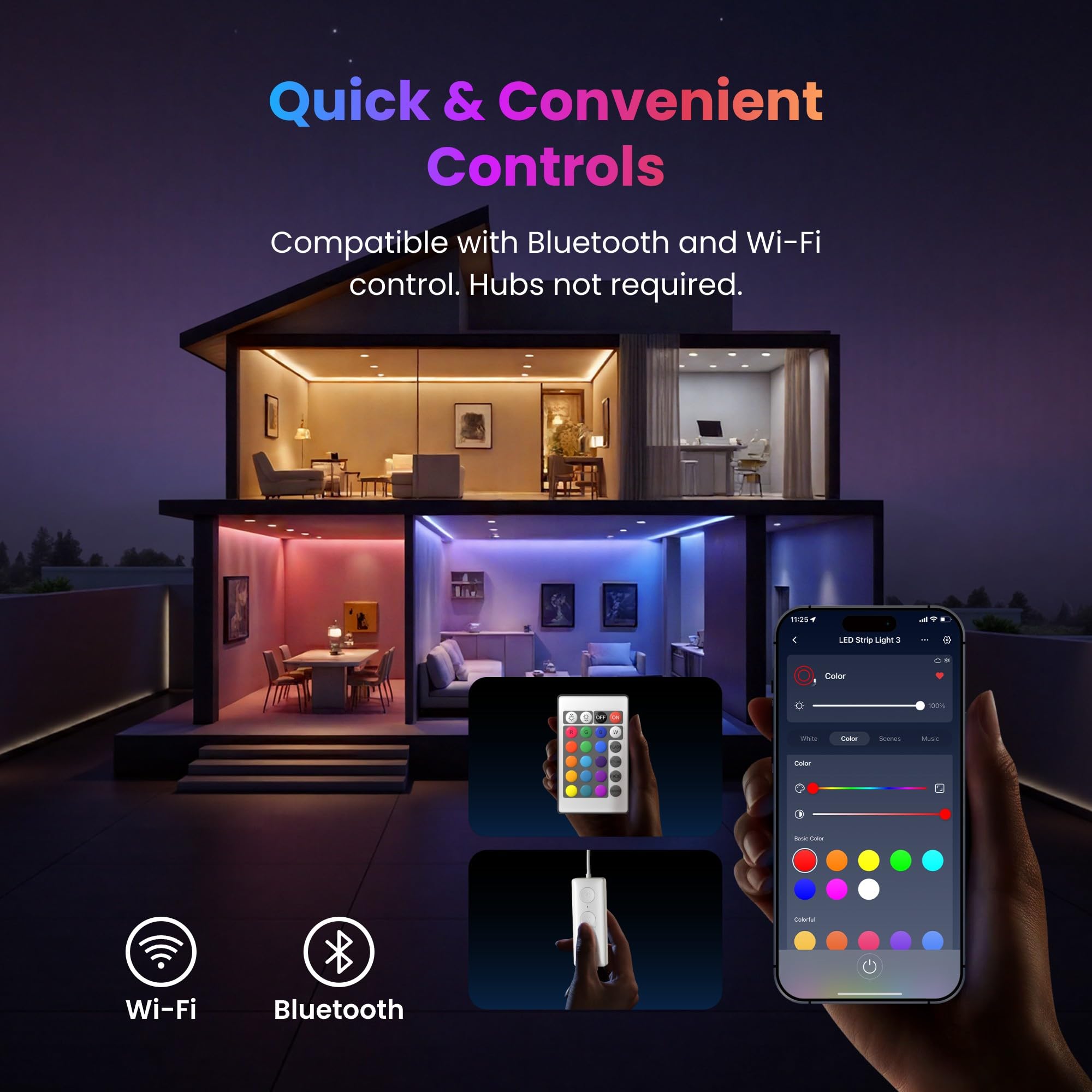 SwitchBot 16.4ft RGB LED Strip Lights for Bedroom, 12V Smart Light Strip with Matter, Works with Apple Home, Alexa, Google Home, Music Sync, Color Changing for Room, Cabinet, Party, Decor