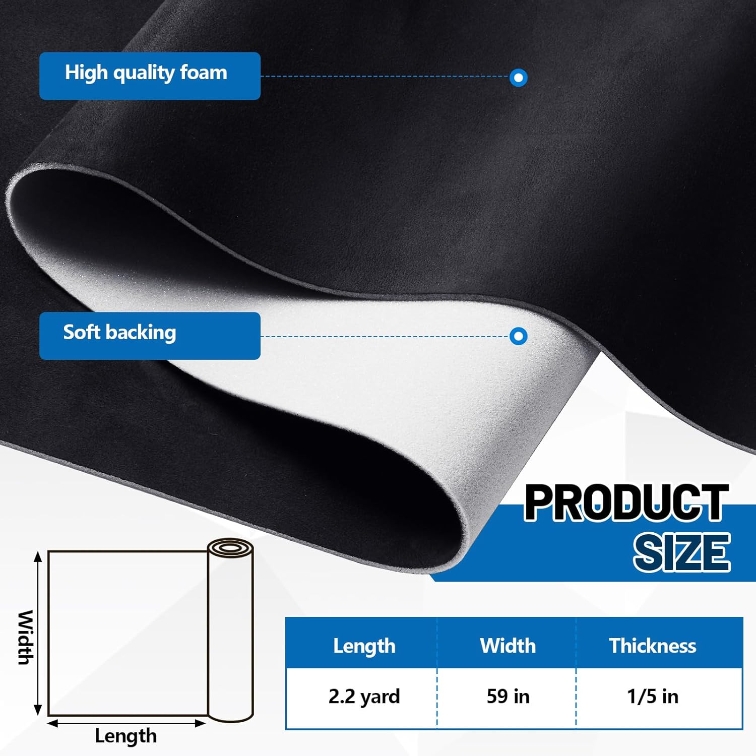 1/5'' Extra Thick Suede Auto Headliner Fabric 78'' L x 60'' W with Foam Backing, Beginner Friendly, Black Interior Roof Liner, No Sag Support for Sedan SUV RV Headliner Material Repair