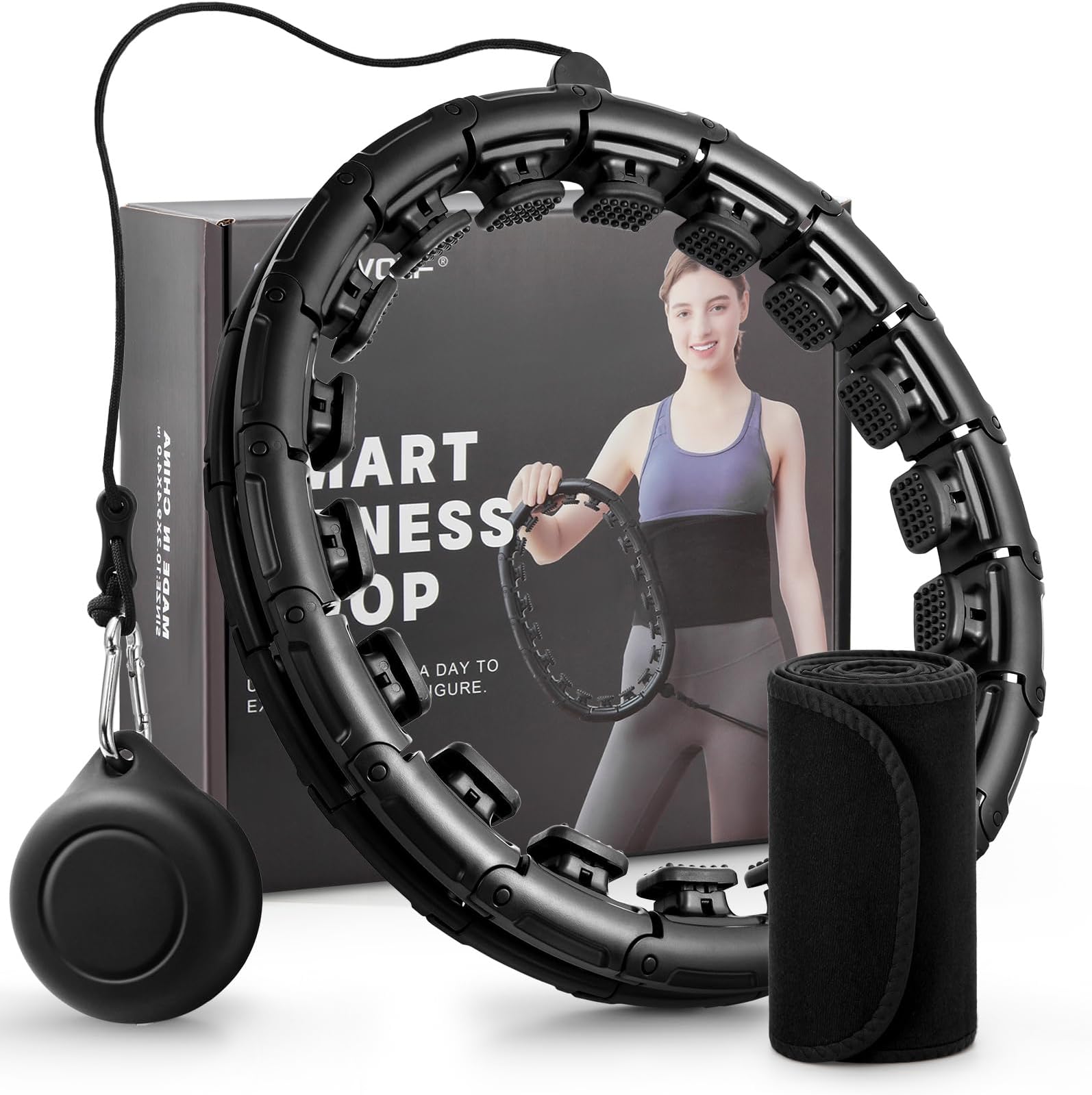 Weighted Fit Hoop Plus Size with Extra Sweat Belt for Adult Weight Loss, 32 Detachable Links Smart Fitness Hoop, Fitness and Massage 2 in 1, Great for Adults and Beginners