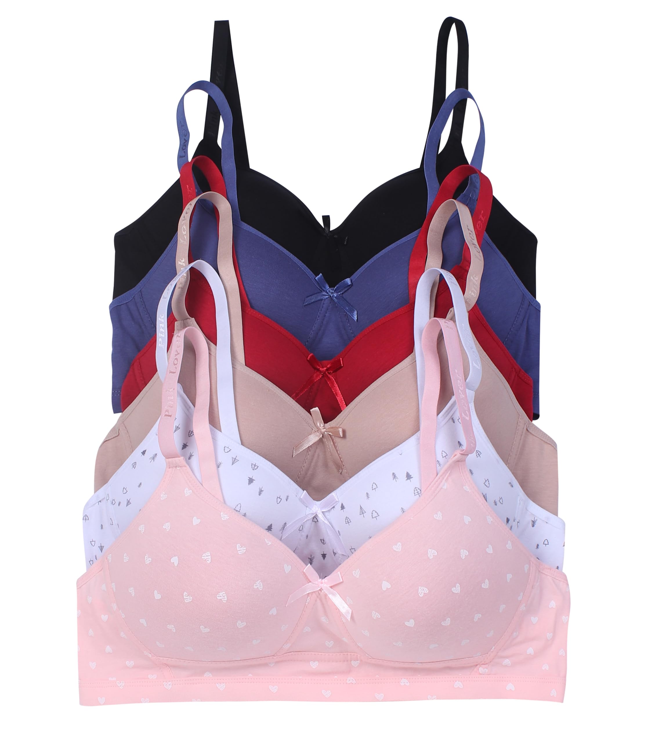 Viola's Secret 6 Pack of Color Print T-Shirt Bras B Cup C Cup and D Cup