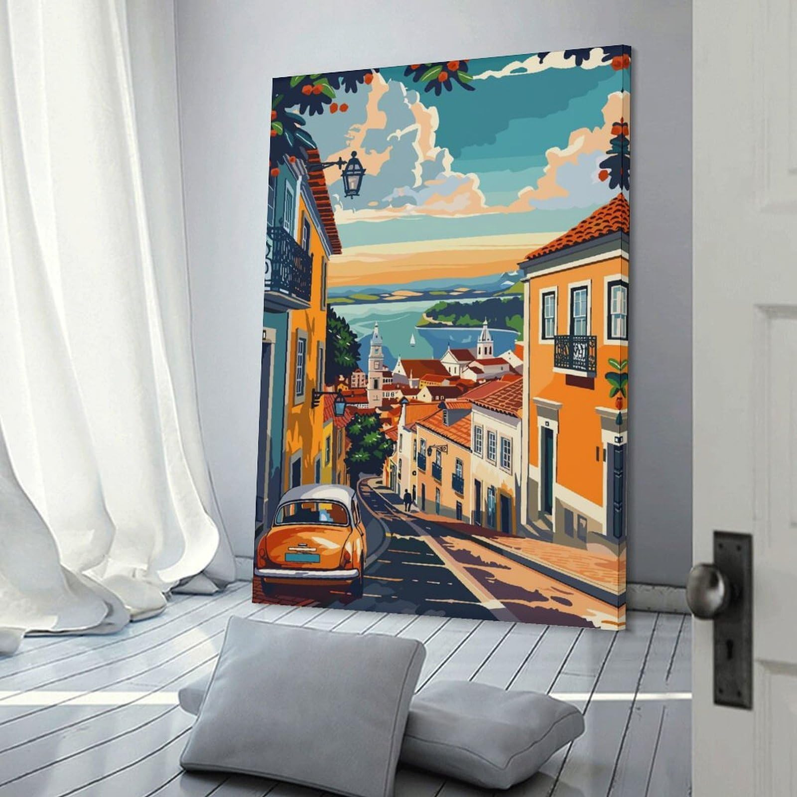 Junmoney Wall Picture Print Lisbon Portugal City, 24x36inch(60x90cm), for Entryway, Lounge Links Or Small Walls, Home Artwork for First Impressions