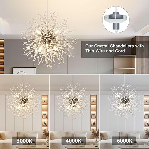 Miniatura 2 de Depuley Candelabros modernos de cristal, candelabro de fuegos artificiales de diente de león, lámparas colgantes de 8 luces, iluminación colgante