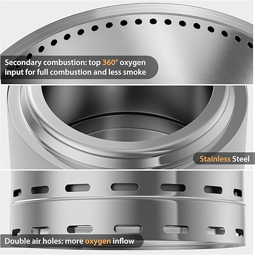 Miniatura 3 de ROOMTEC Fogata sin humo de 19.5 pulgadas, hoguera portátil de leña con soporte y bolsa, hoguera fácil de limpiar con cenicero extraíble, chimeneas