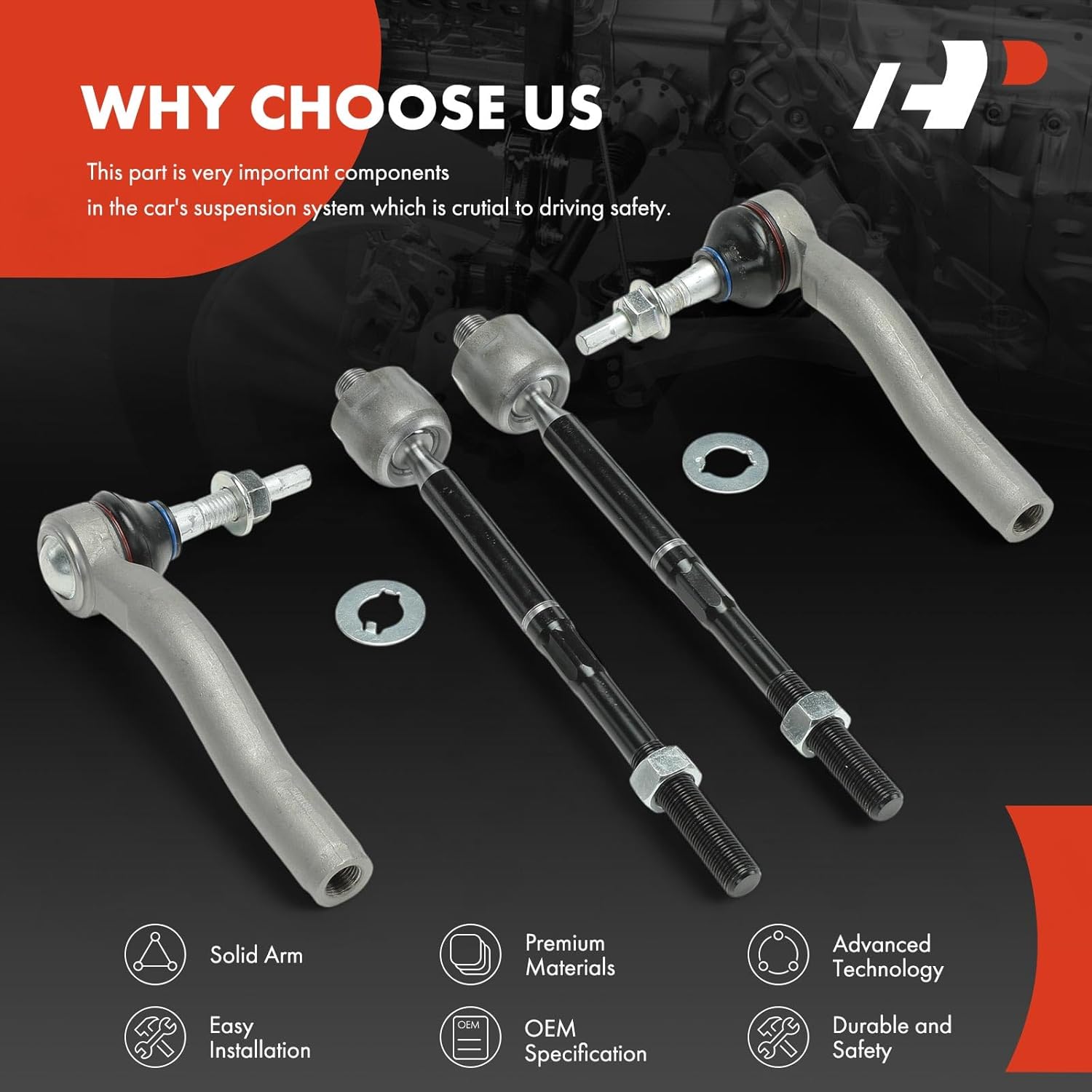 A-Premium Set of 4, Front Inner and Outer Tie Rod End Kit, Compatible with Chevrolet Silverado 1500, Tahoe, Suburban & GMC Sierra 1500, Sierra 1500 Limited, Yukon, Yukon XL & Cadillac Escalade ESV