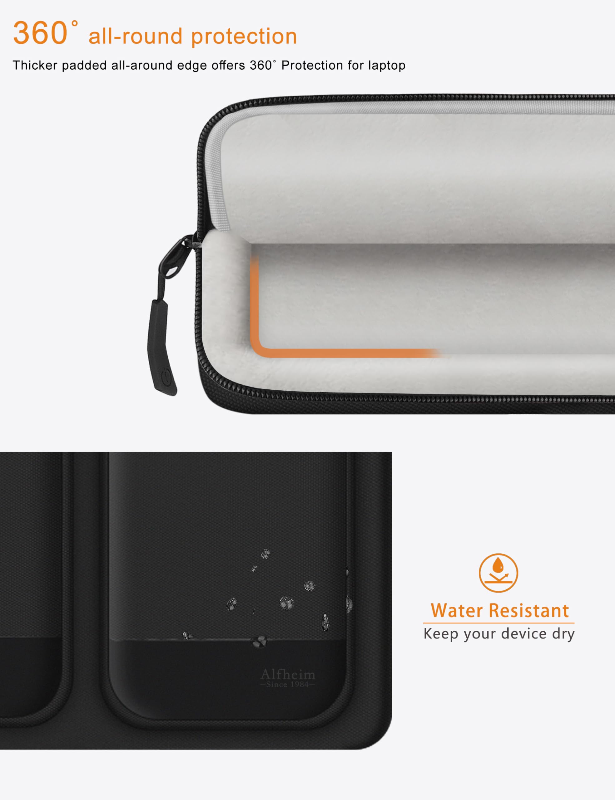 Alfheim Custodia per laptop da 15,6-16", borsa a tracolla leggera impermeabile resistente agli urti, custodia protettiva a 360°, compatibile con MacBook Pro A1398 A2141 A2485, Surface Book