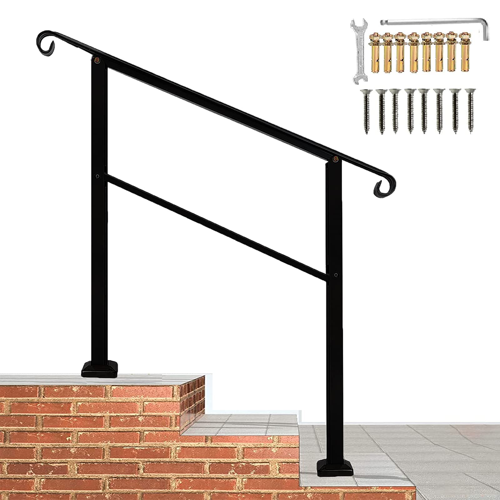 Buy ATYOUK Outdoor Stair Railing,Black Wrought Iron Handrail,3 Step