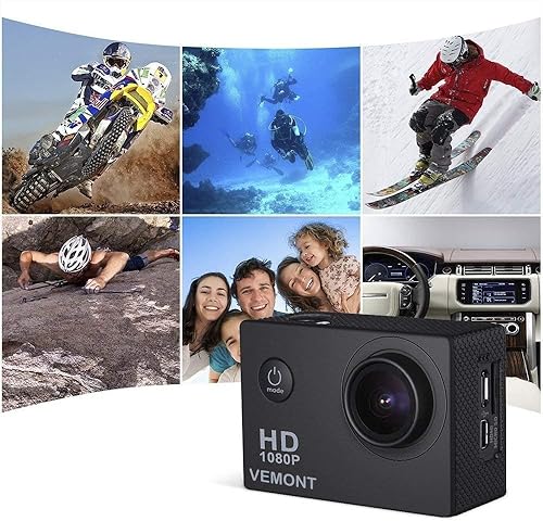 Miniatura 7 de VEMONT Cámara de acción 1080P 12MP Cámara deportiva Full HD de 20 pulgadas cámara de acción de 984ft98 pies cámara de surf de esnórquel impermeable