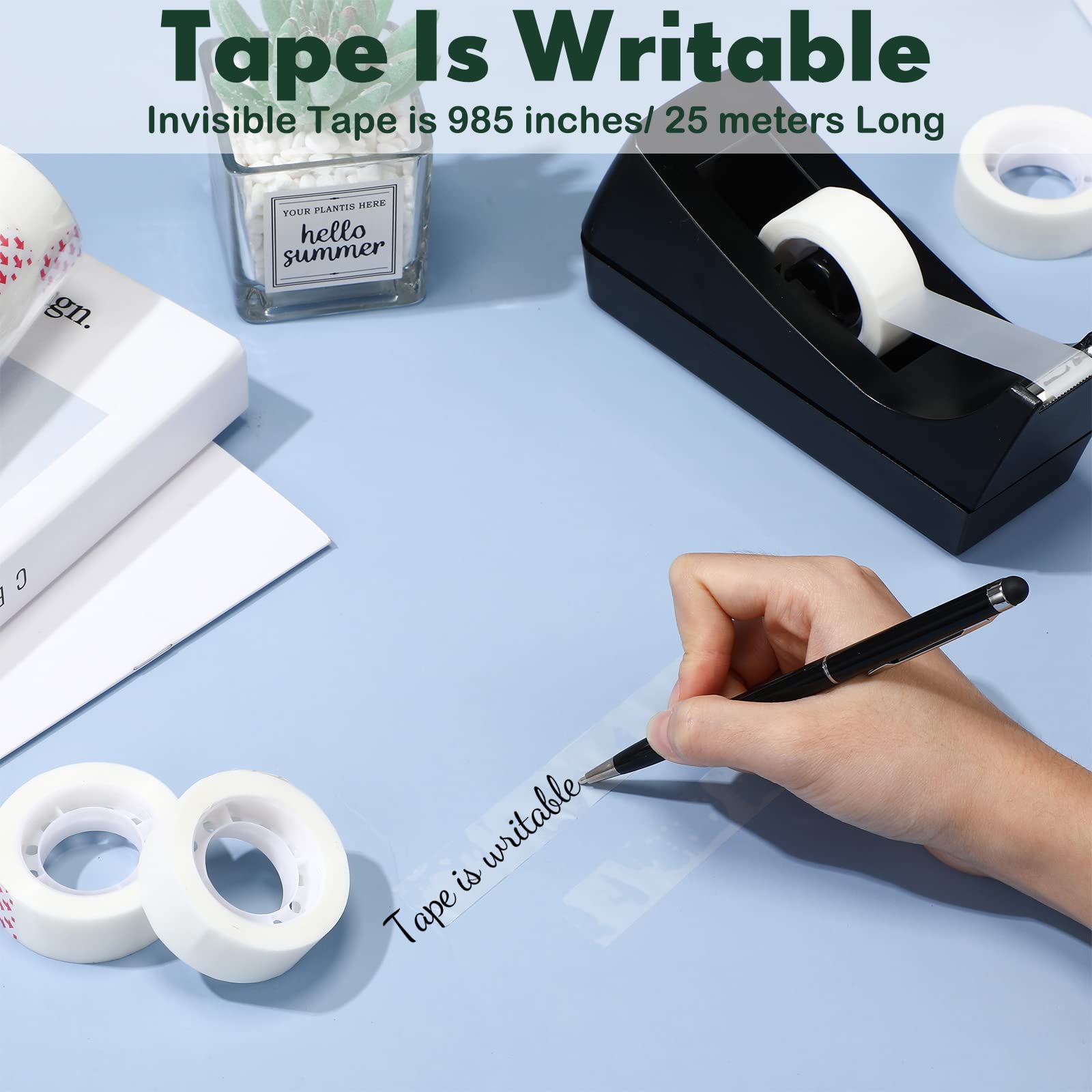 Yahenda Paquete de 6 dispensadores de cinta de escritorio con base antideslizante, cinta invisible con dispensador de 0.7 x 985 pulgadas, recambios de cinta para dispensador, dispensador de cinta de