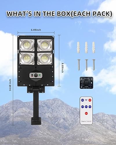 Miniatura 8 de 200W 2 paquetes de luz solar de calle para exteriores 10000LM luz solar al aire libre sensor de movimiento, luces de inundación solares LED con