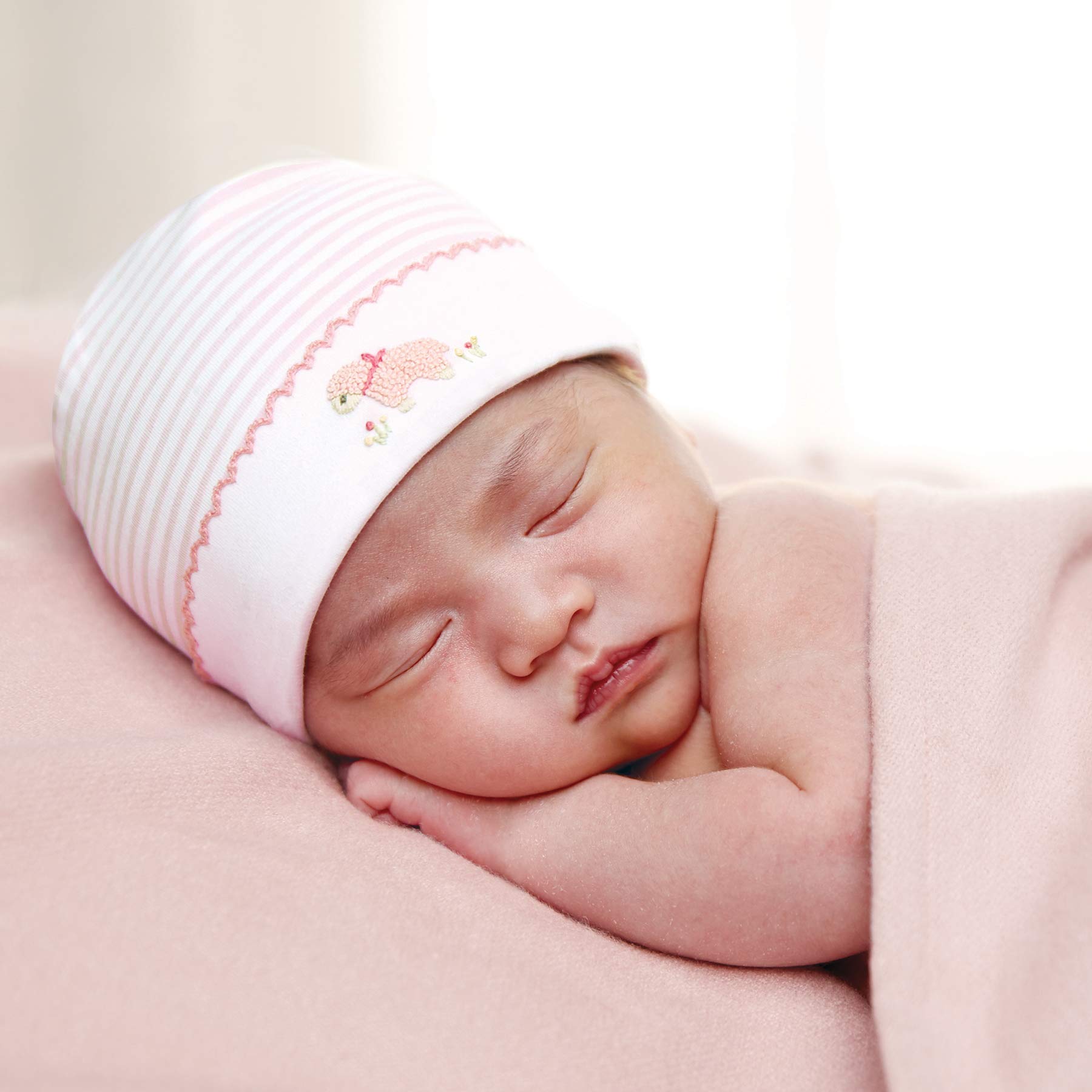 Mud Pie Baby Newborn Girl French Knot Lamb Cap Hat 0-3 Months Light Pink