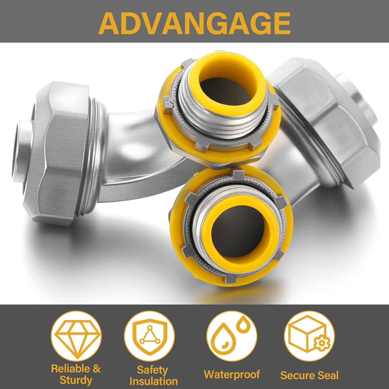 Gisafai 10 Pcs Liquid Tight Connector 90 Degree Insulated Zinc Die Cast Metal Tight Electrical Conduit Connector for 1/2 Inch Flexible and Type B Flexible Waterproof Nonmetallic Conduit