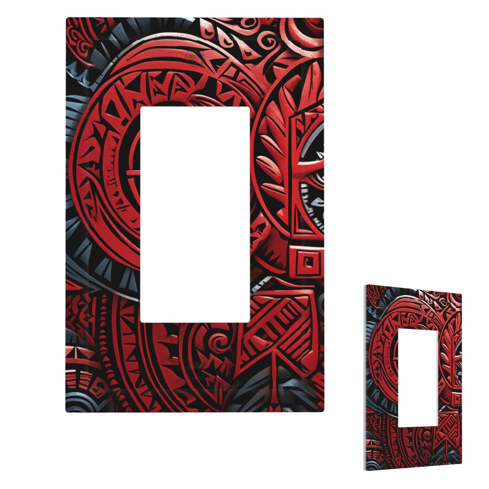 Fekiloot 1 Gang Red Tribal Pattern Wall Plate Cover Modern Decorative Light Switch Cover Unbreakable Receptacle Outlet Covers For Living Room Bedroom Home Decor