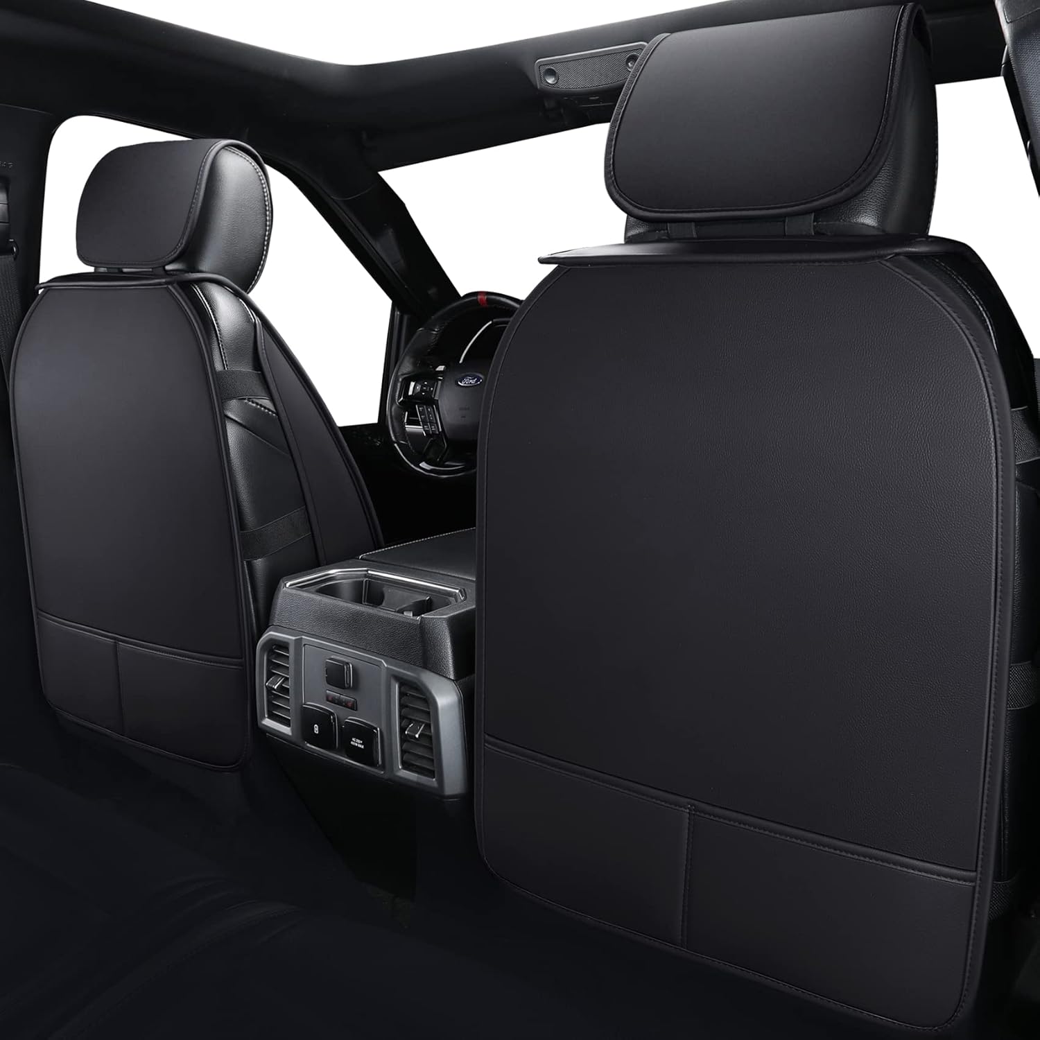 Tomatoman Truck Car Seat Covers Ford F-150 Compatible with 2009-2023 2024 F150 2017-2024 F250 F350 F450 XLT Crew SuperCab SVT King Ranch Limited(Full Set/Black-White)