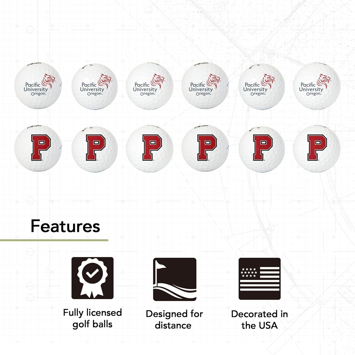 Desert Cactus Pacific University Golf Balls 12 Pack – PU Boxers Full Color Dozen – Officially Licensed Sport Team Accessory