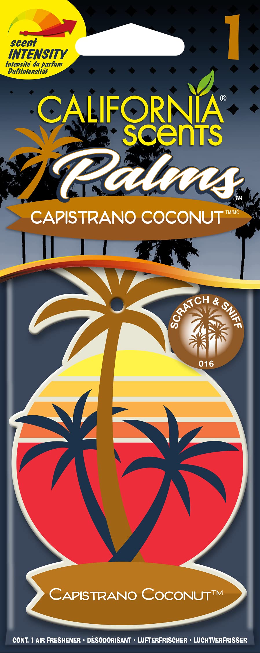 California Car Scents - Ambientador de Coche con Fragancia, Olor y Esencias a Capistrano Coconut, Aroma a Coco (Ambientador de Papel con Forma de Palmera 1UD)