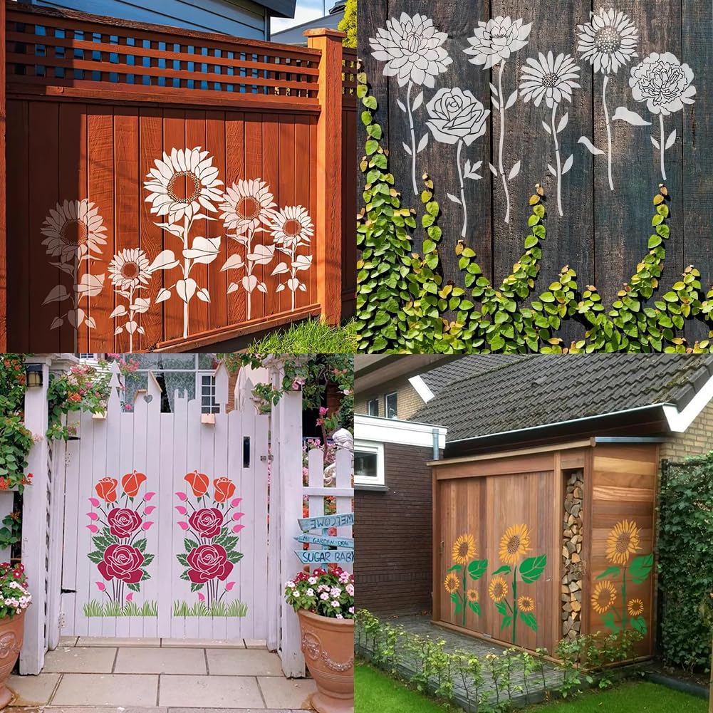 Large Stencils For Garden Gates Large Fence Stencils For Painting - Jumbo  Sunflower Floral Butterfly Garden Wall Stencils Reusable Large Flower  Painting Stencils For Outdoor Fence Decor, image size:1001x1001