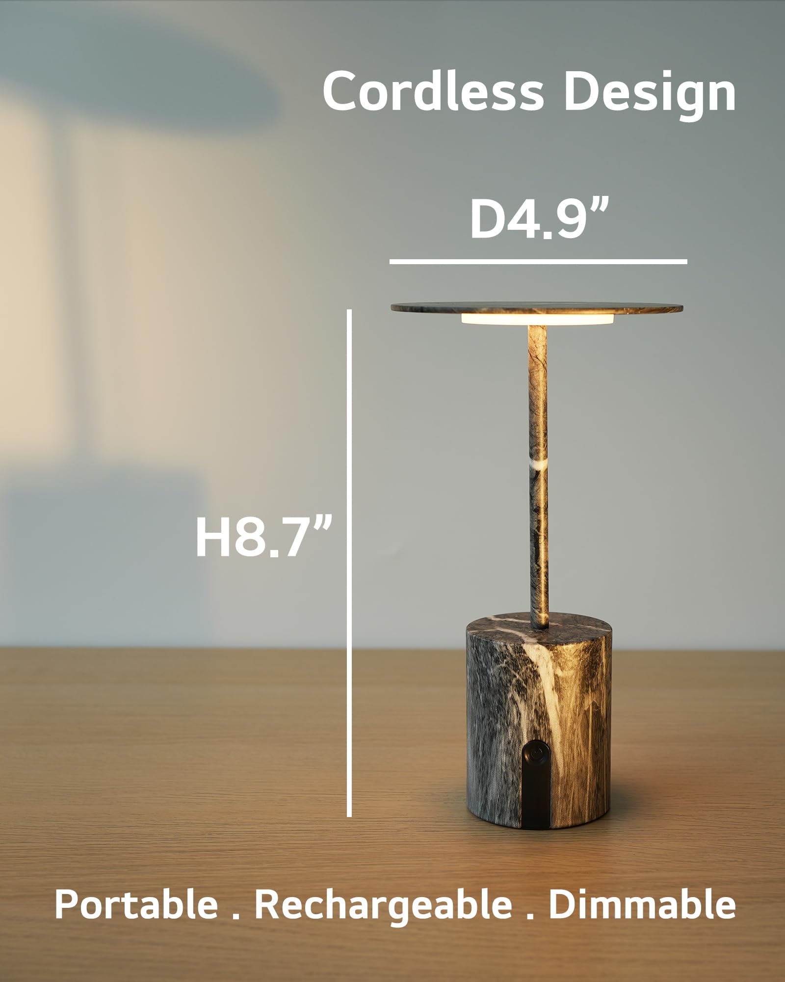 WEILAILUX Cordless Table Lamp Rechargeable, Indoor Outdoor Battery Operated Desk Lamp, Touch Dimmable Night Light with USB Charging, for Bedroom/Patio/Camping/Restaurant/Bar (Marble)