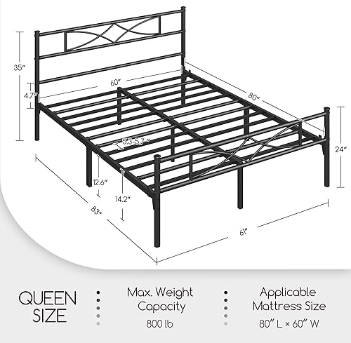 Miniatura 60 de Yaheetech Base de cama de metal tamaño matrimonial, base de cama de plataforma, base de colchón con cabecera y estribo de diseño curvo, no necesita