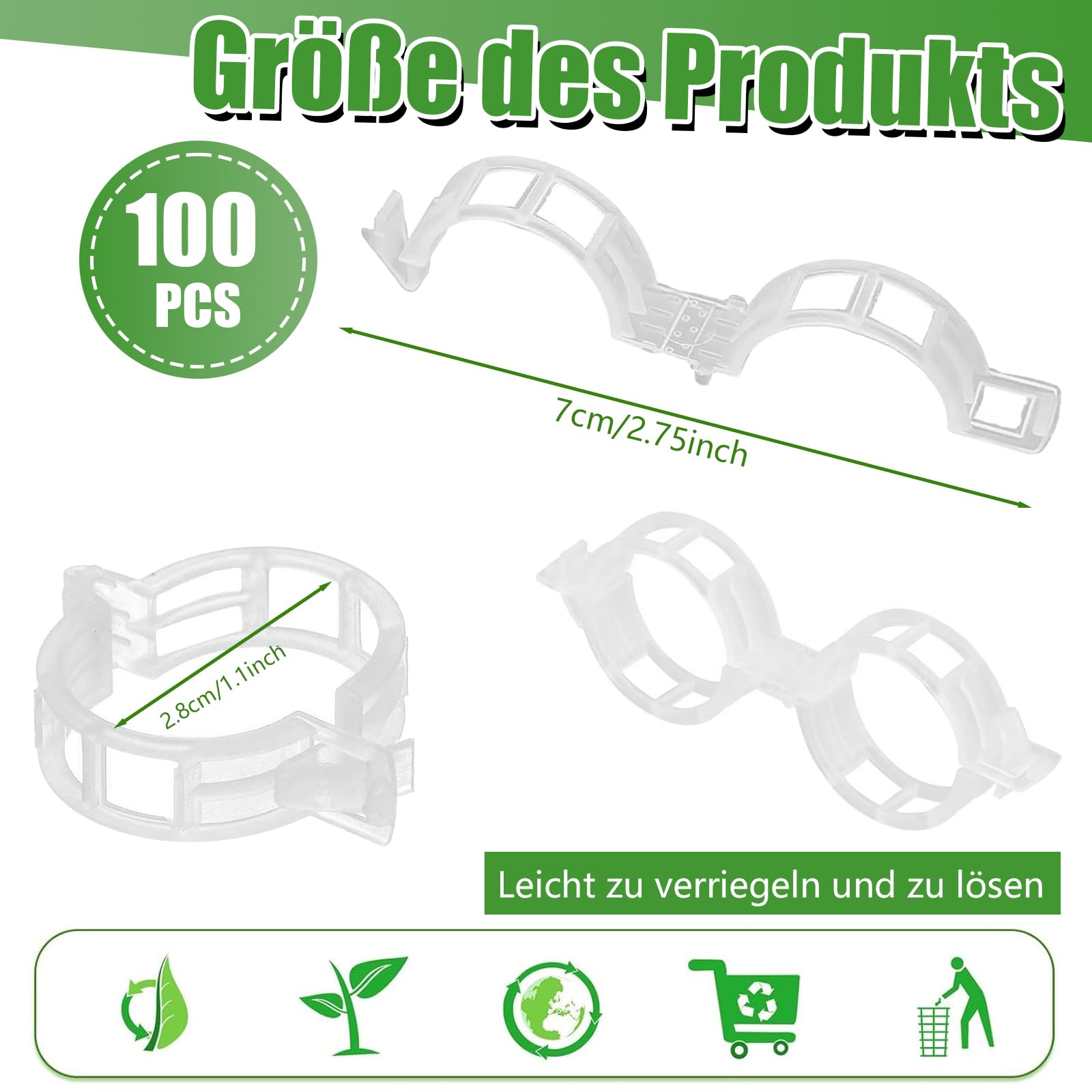 100 Attaches Pour Tomates – Clips Réutilisables Transparents – Pour Tuteurer Tomates, Concombres, Rosiers, Plantes Grimpantes – Faciles à Utiliser