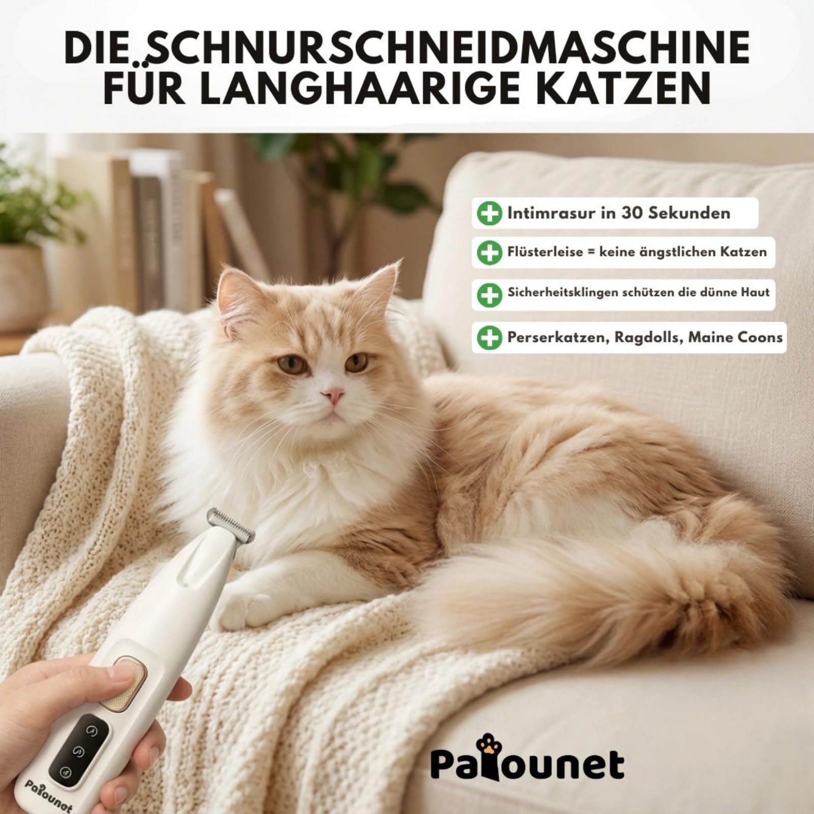 mylittle-paw Patounet Der einzige Haarschneider, derleise genug für Katzen ist(30 dB),Katzen-Schermaschine mit LED-Licht, wasserdicht und kabellos, für Hunde und Katzen geeigne