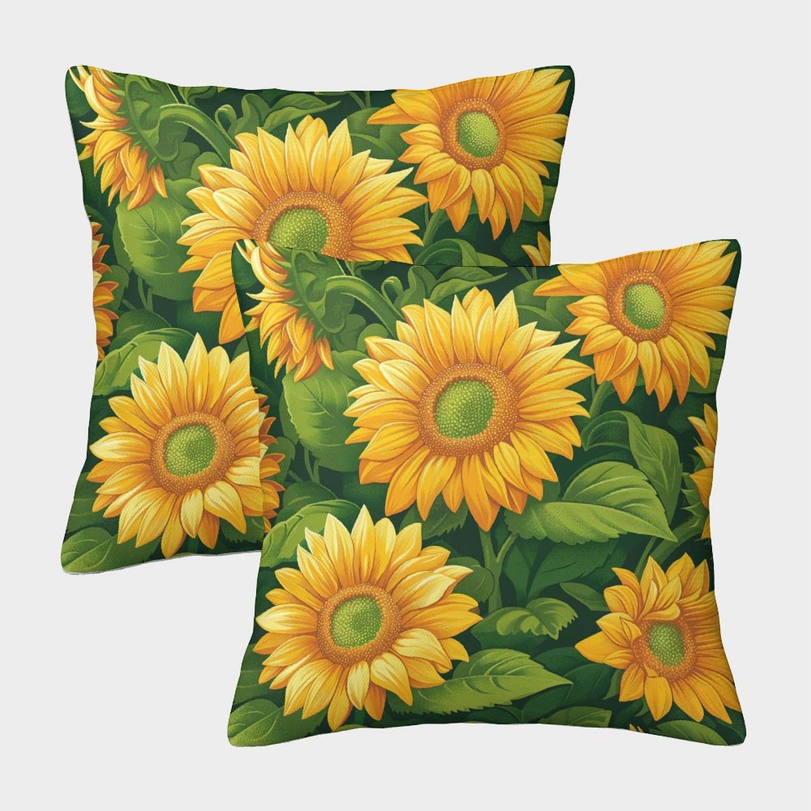 NRAOPEVVD Sunflower Cushion Cover Set of 2 Decorative Machine Washable Pillowcases Square Cushions with Invisible Zipper Cushion Covers for Sofa Couch Home Bedroom Throw Pillow Case 40x40cm