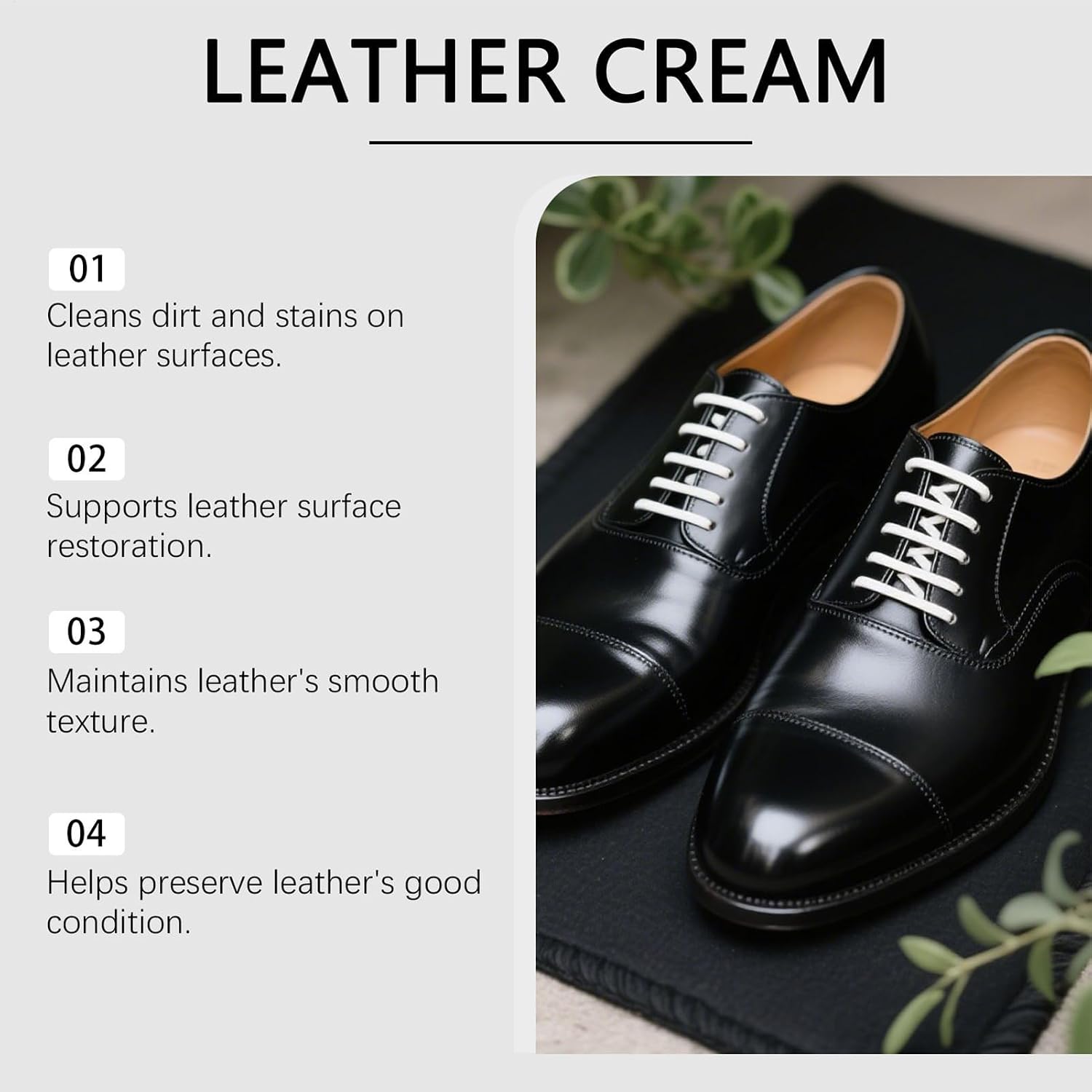 2 in 1 Leather Cream, Natural Repair Moisturizing Care, Leather Conditioner for Boots Bags Furniture Car Seats Jackets Auto Interior Handbags Tack Saddles Maintenance